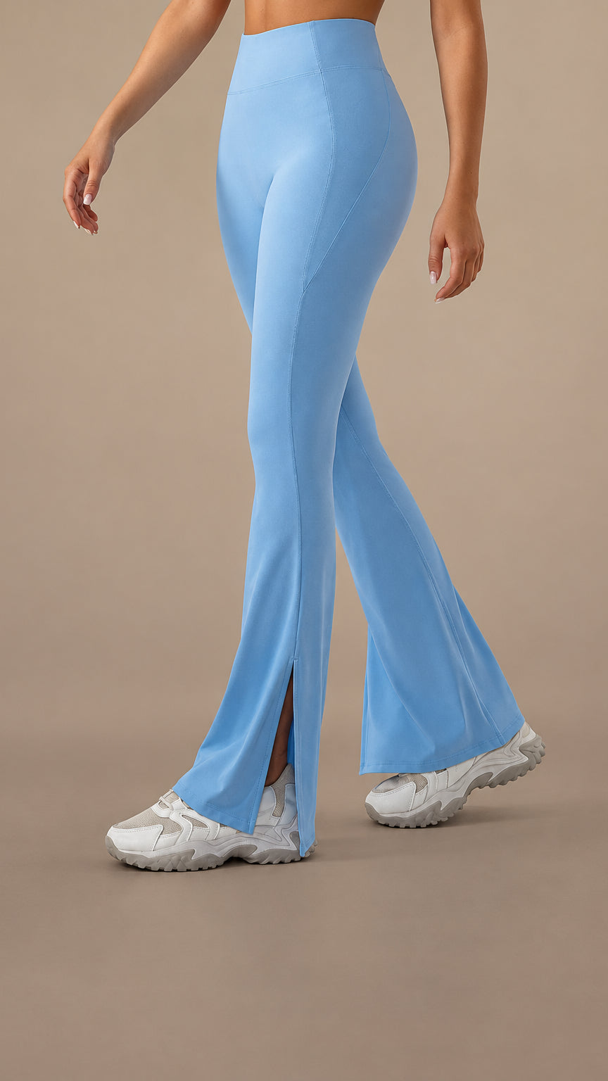 Flare No Scrunch Leggings celeste de Shoal, vista lateral