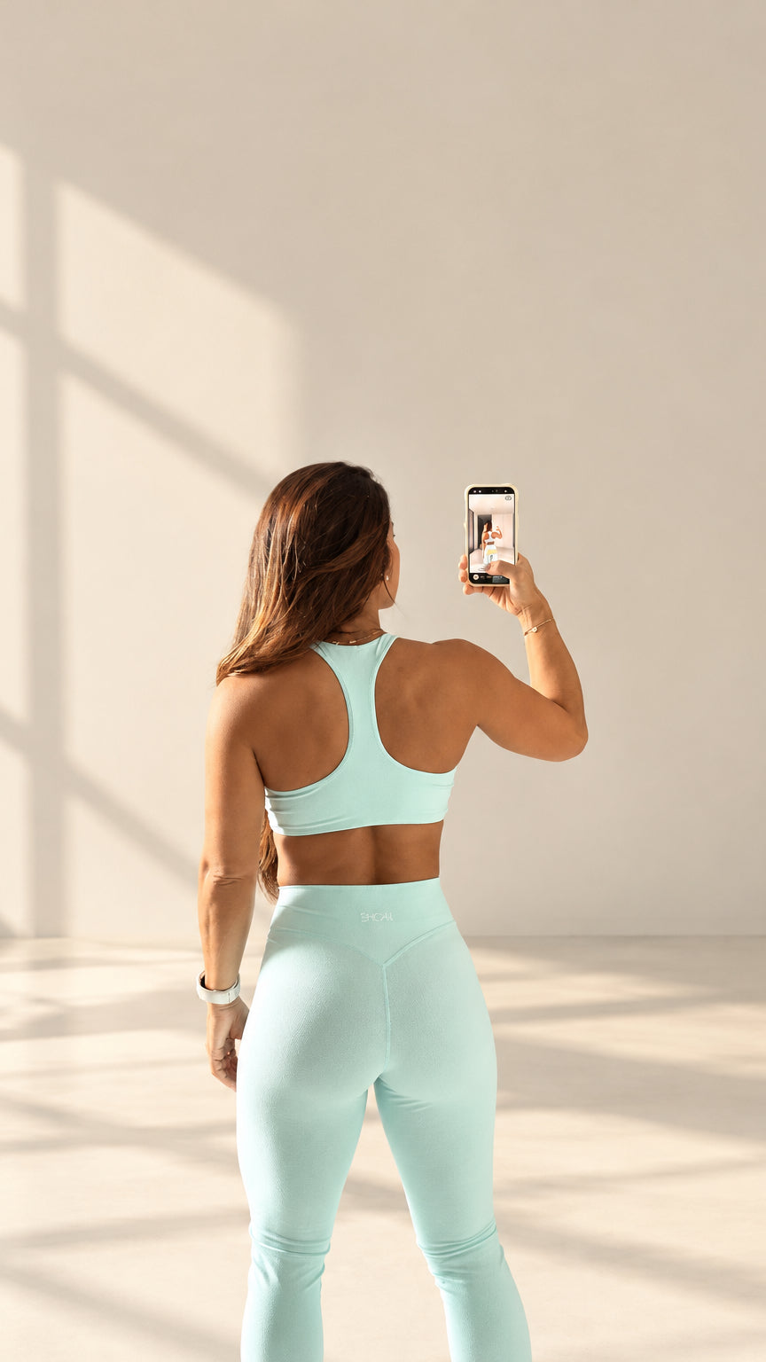 Sport Bra Pure Bliss color Seafoam, vista de espalda deportiva